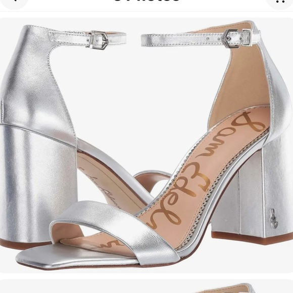 Sam Edelman Silver Metallic Strappy Yaro Block Chunky Heels Sandals Shoes - Picture 2 of 12